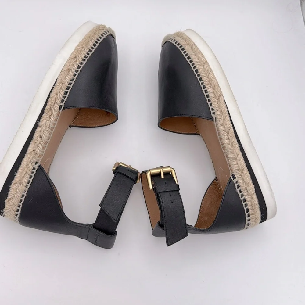 See by Chloe -women’s Glyn Espadrille black leather ankle strap platform shoes 8